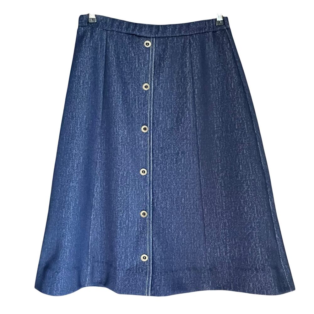 Vintage 70s Dark Blue Faux Denim Skirt Boho Career USA Size Medium
